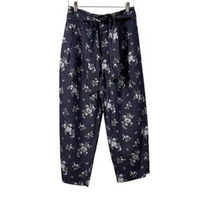 Club Monaco Womens Cropped Paperbag High Waist Pants Size 0 Navy Floral Pockets